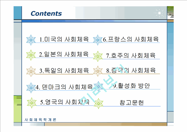 5000원][선진국의 사회체육] 미국, 일본, 독일, 덴마크, 영국, 프랑스, 호주, 중국의 사회체육 현황과 국내 사회체육 활성화 방안.pptx